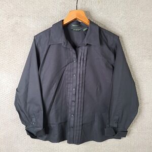 Eddie Bauer Shirt Womens XL Black Tuxedo Wrinkle Resistant‎ Cotton Button Up
